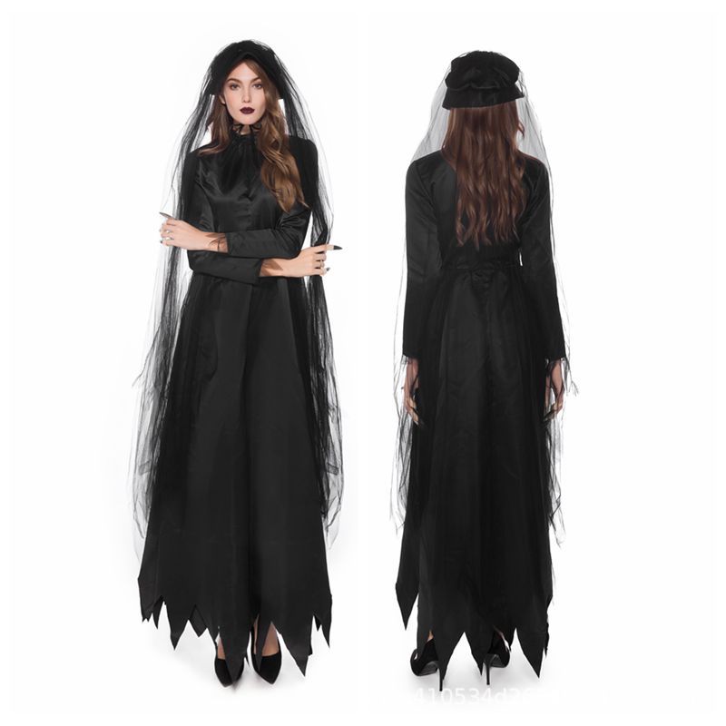 Cross-border supply Halloween party horror ghost vampire black wedding dress ghost bride cos role play costume