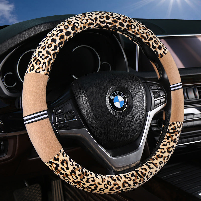 Winter New Steering Wheel Cover Stuffed Warm Handle Cover Fashion Leopard Steering Wheel Cover Car Winter Handle Cover