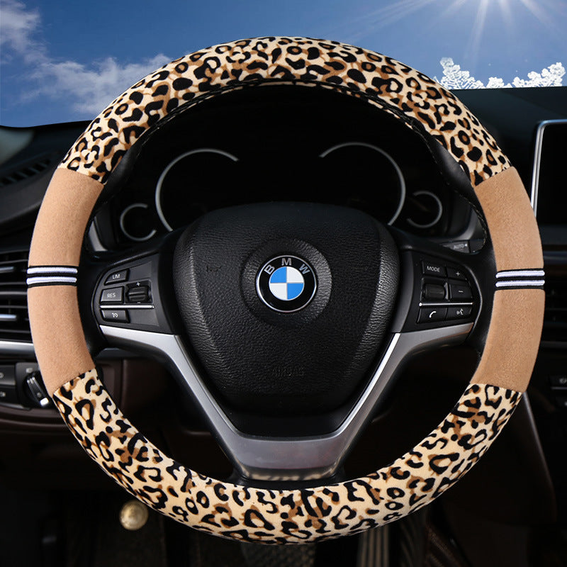 Winter New Steering Wheel Cover Stuffed Warm Handle Cover Fashion Leopard Steering Wheel Cover Car Winter Handle Cover