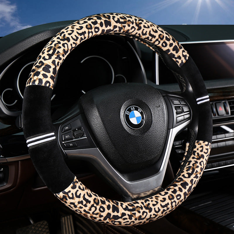 Winter New Steering Wheel Cover Stuffed Warm Handle Cover Fashion Leopard Steering Wheel Cover Car Winter Handle Cover
