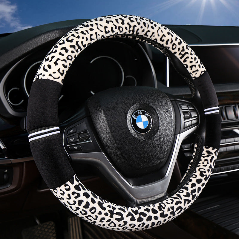 Winter New Steering Wheel Cover Stuffed Warm Handle Cover Fashion Leopard Steering Wheel Cover Car Winter Handle Cover