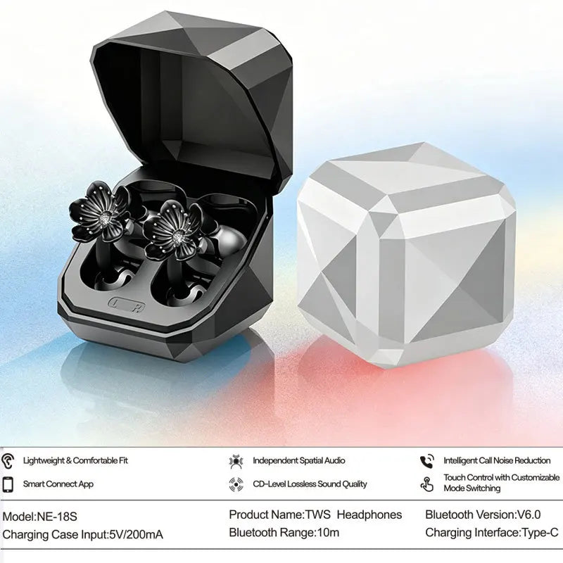 Wireless Earbuds with Earring-Style Accents Compact Convenient Noise-Canceling Bluetooth TWS Earbuds for Women