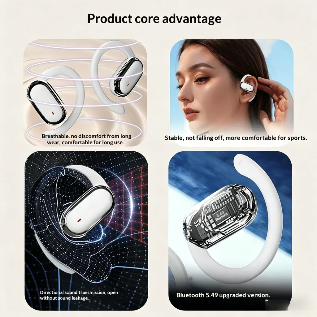 Wireless OWS Earhook Microphone Earphones with Smart LED Display Bluetooth 5.3 Earbuds for Enhanced Sound Comfort Headphones