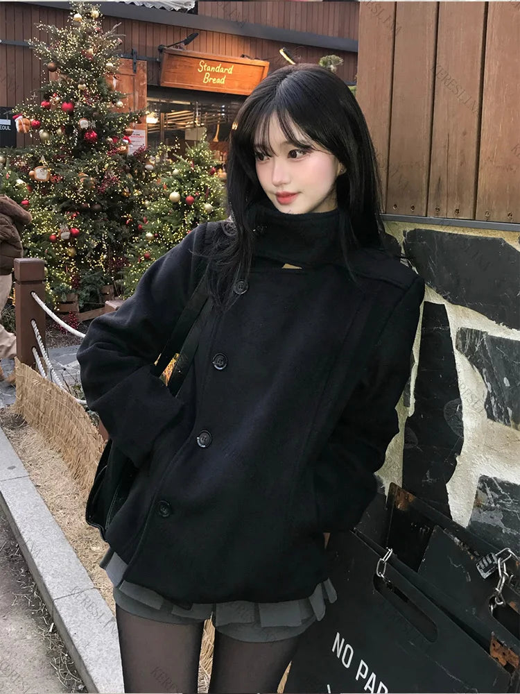 Street Autumn/Winter Solid Color Women's Turtleneck Coat Y2K Hip-Hop Retro Harajuku Cute Casual Fashion Versatile New Women Tops