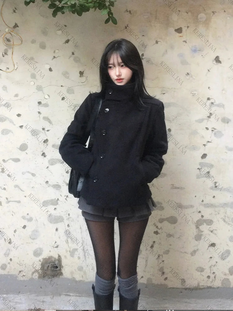 Street Autumn/Winter Solid Color Women's Turtleneck Coat Y2K Hip-Hop Retro Harajuku Cute Casual Fashion Versatile New Women Tops