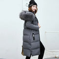 Kalenmos 2021 Fall New Women's Long Parkas Hooded Big Fur Collar Down Padded Coat Woman Korean Solid Color Streetwear Bread Tops