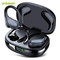 Wireless Earbuds Sport Bluetooth 5.3 Headphones with Noise Cancelling Mic 75H HiFi Stereo Over Ear Bud LED Display USB-C IPX6
