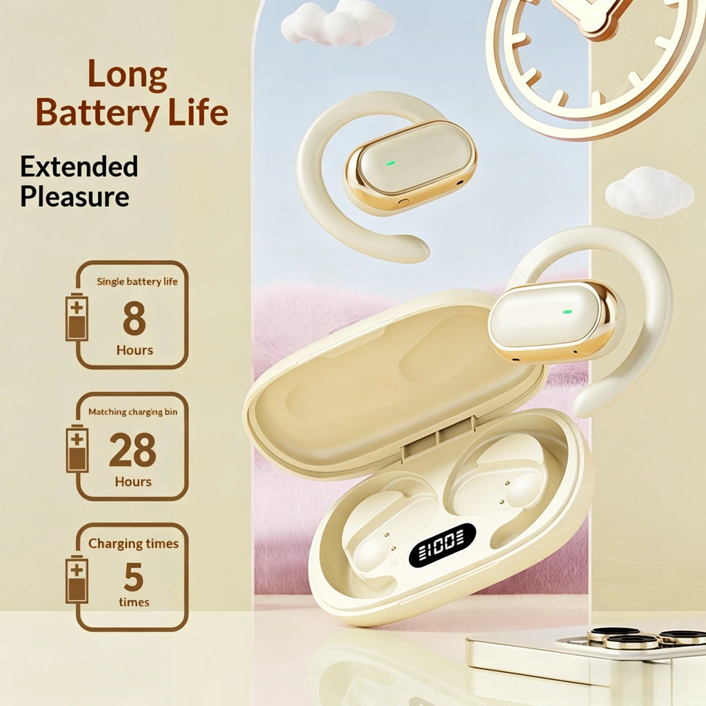Wireless OWS Earhook Microphone Earphones with Smart LED Display Bluetooth 5.3 Earbuds for Enhanced Sound Comfort Headphones
