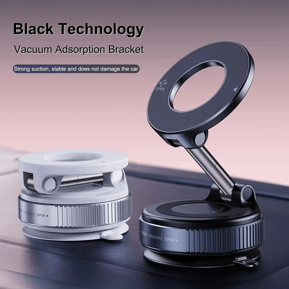 Strong Magnetic Car Phone Holder Foldable 360° Adjustable Vacuum Suction Mount Universal for Car, Desk, Bathroom