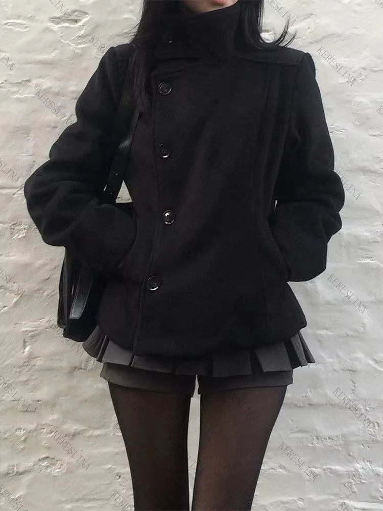 Street Autumn/Winter Solid Color Women's Turtleneck Coat Y2K Hip-Hop Retro Harajuku Cute Casual Fashion Versatile New Women Tops